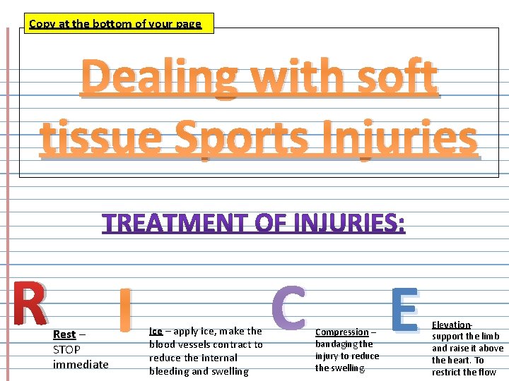Copy at the bottom of your page Dealing with soft tissue Sports Injuries R
