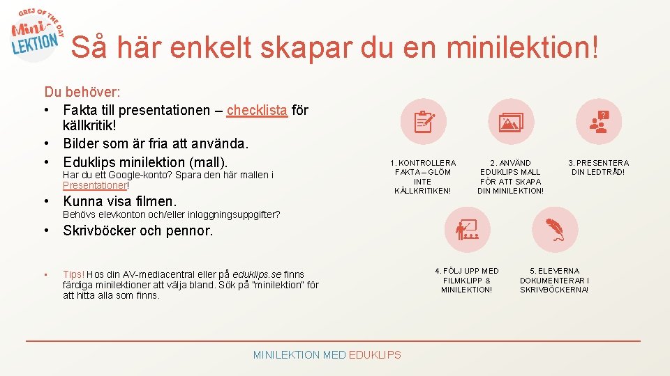 Så här enkelt skapar du en minilektion! Du behöver: • Fakta till presentationen –