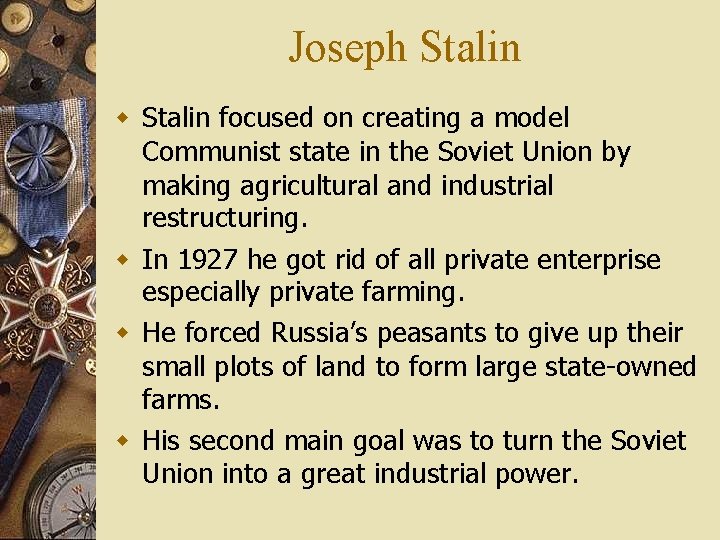 Joseph Stalin w Stalin focused on creating a model Communist state in the Soviet