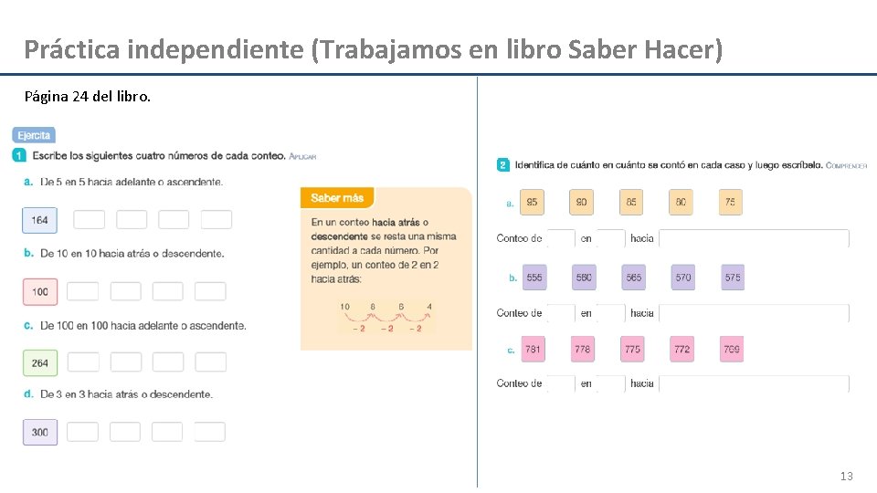 Práctica independiente (Trabajamos en libro Saber Hacer) Página 24 del libro. 13 