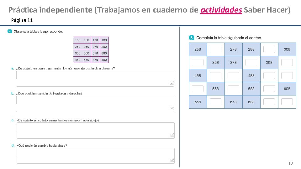 Práctica independiente (Trabajamos en cuaderno de actividades Saber Hacer) Página 11 18 