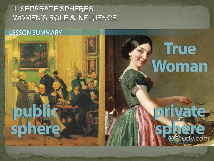 II. SEPARATE SPHERES WOMEN’S ROLE & INFLUENCE 