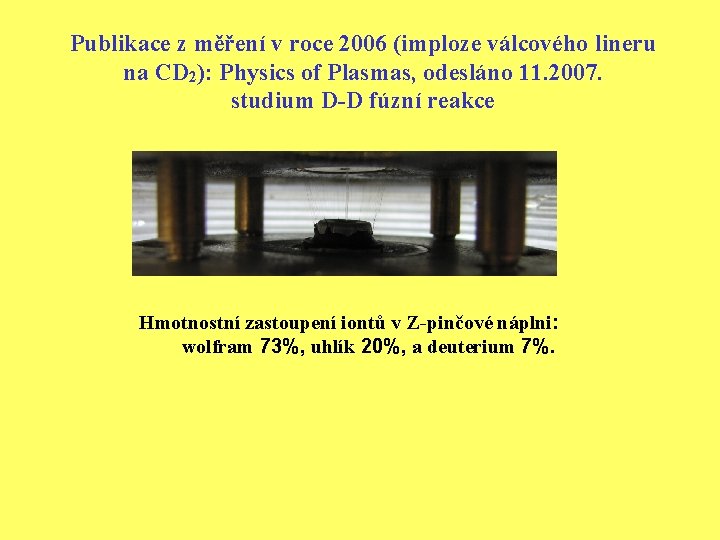 Publikace z měření v roce 2006 (imploze válcového lineru na CD 2): Physics of