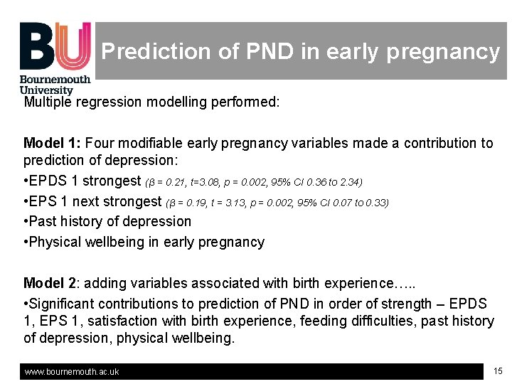 Prediction of PND in early pregnancy Multiple regression modelling performed: Model 1: Four modifiable Prediction of PND in early pregnancy Multiple regression modelling performed: Model 1: Four modifiable
