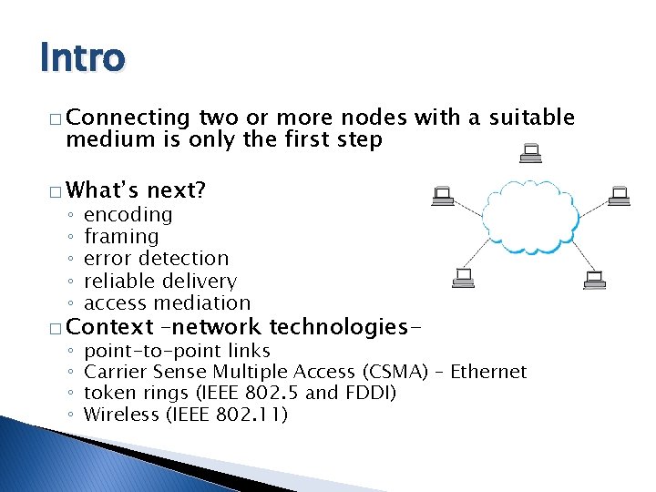 Intro � Connecting two or more nodes with a suitable medium is only the Intro � Connecting two or more nodes with a suitable medium is only the