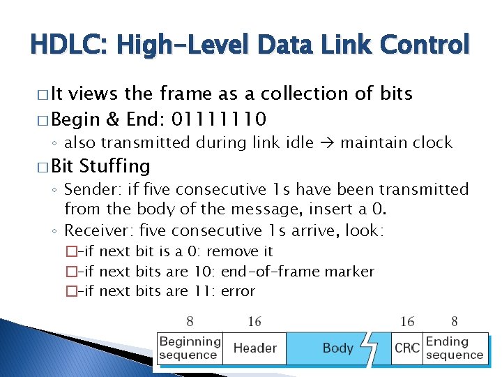 HDLC: High-Level Data Link Control � It views the frame as a collection of HDLC: High-Level Data Link Control � It views the frame as a collection of
