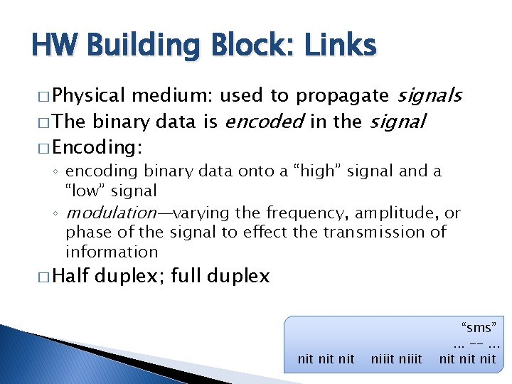 HW Building Block: Links medium: used to propagate signals � The binary data is HW Building Block: Links medium: used to propagate signals � The binary data is