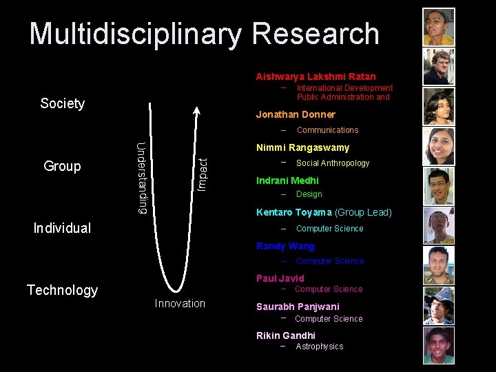 Multidisciplinary Research Aishwarya Lakshmi Ratan – Society Jonathan Donner – Communications Nimmi Rangaswamy Impact
