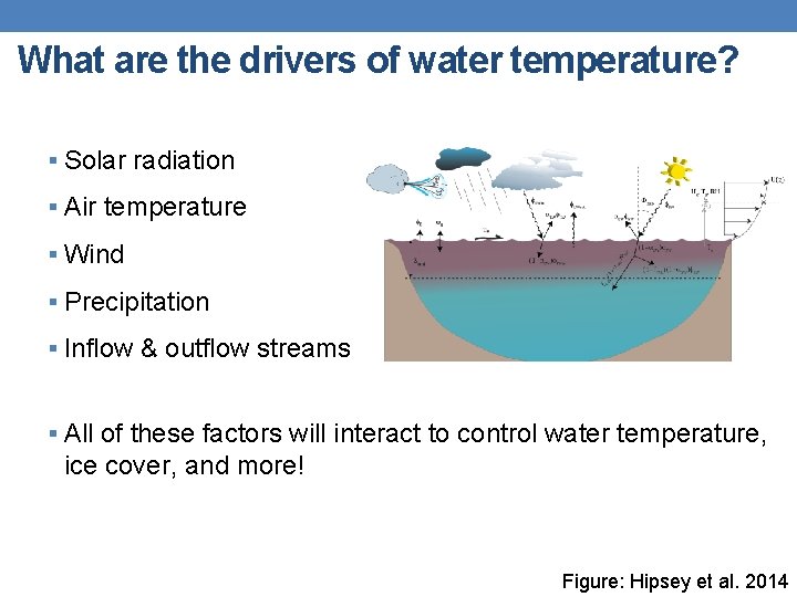 What are the drivers of water temperature? § Solar radiation § Air temperature §