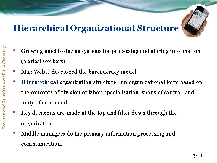 Pearlson and Saunders – 5 th Ed. – Chapter 3 Hierarchical Organizational Structure •
