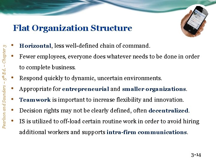 Pearlson and Saunders – 5 th Ed. – Chapter 3 Flat Organization Structure •