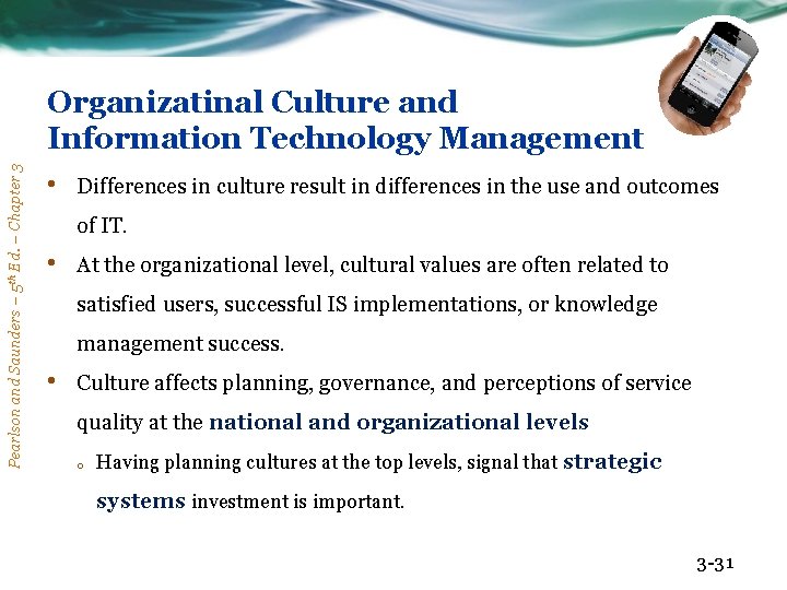 Pearlson and Saunders – 5 th Ed. – Chapter 3 Organizatinal Culture and Information