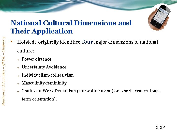 Pearlson and Saunders – 5 th Ed. – Chapter 3 National Cultural Dimensions and