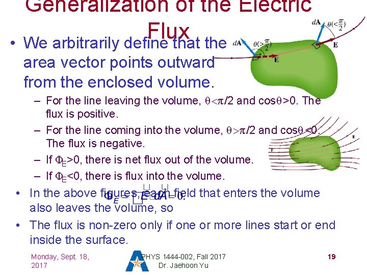  • Generalization of the Electric Flux We arbitrarily define that the area vector