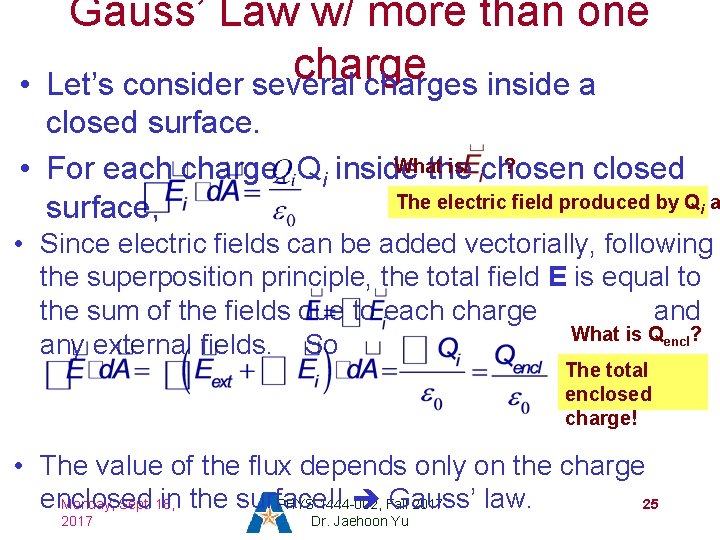  • Gauss’ Law w/ more than one charge Let’s consider several charges inside