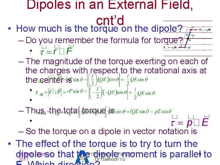  • Dipoles in an External Field, cnt’d How much is the torque on