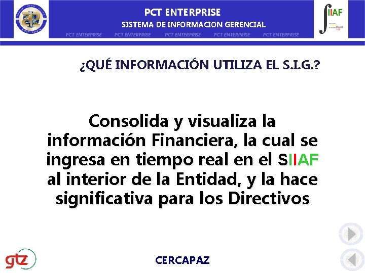 PCT ENTERPRISE SISTEMA DE INFORMACION GERENCIAL ¿QUÉ INFORMACIÓN UTILIZA EL S. I. G. ?