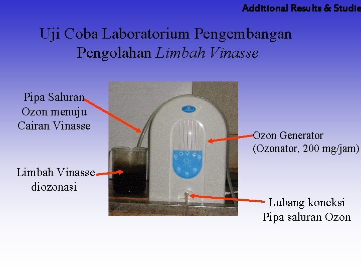 Additional Results & Studie Uji Coba Laboratorium Pengembangan Pengolahan Limbah Vinasse Pipa Saluran Ozon