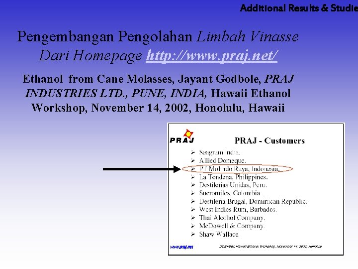 Additional Results & Studie Pengembangan Pengolahan Limbah Vinasse Dari Homepage http: //www. praj. net/