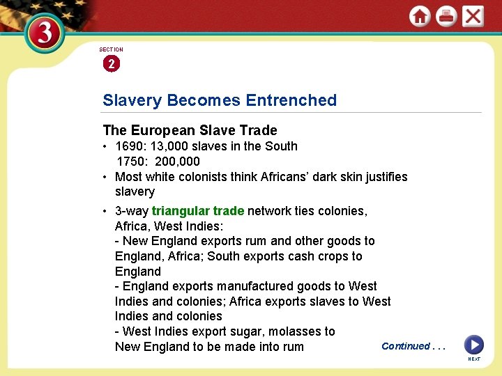 SECTION 2 Slavery Becomes Entrenched The European Slave Trade • 1690: 13, 000 slaves