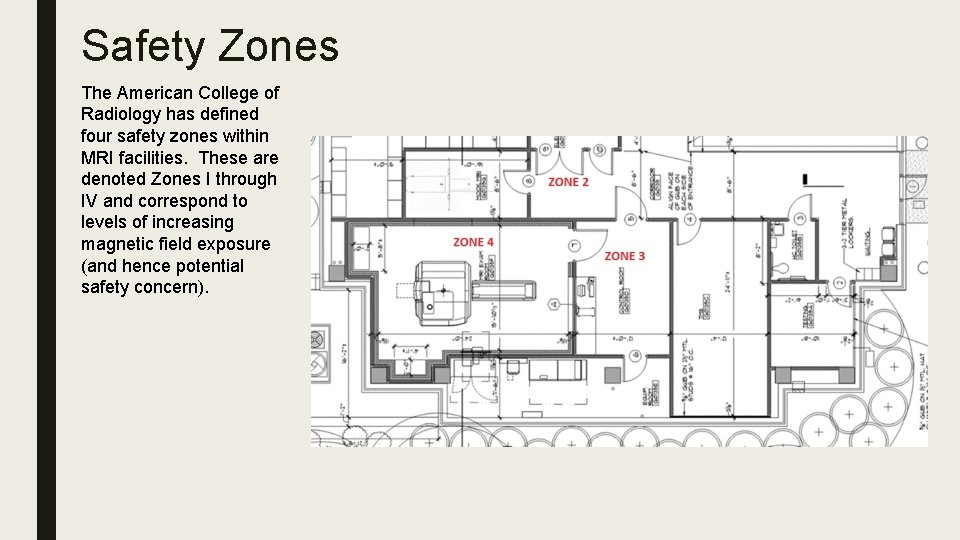 Safety Zones The American College of Radiology has defined four safety zones within MRI