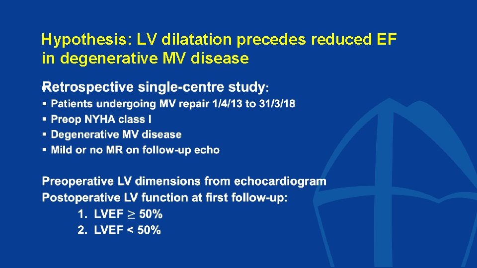 Left ventricular dysfunction after successful repair of degenerative