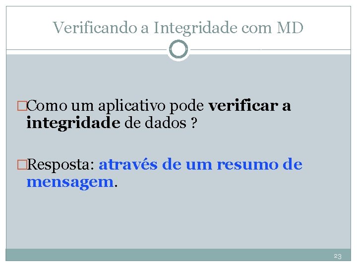 Verificando a Integridade com MD �Como um aplicativo pode verificar a integridade de dados