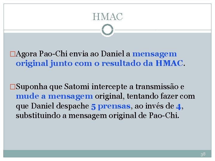 HMAC �Agora Pao-Chi envia ao Daniel a mensagem original junto com o resultado da