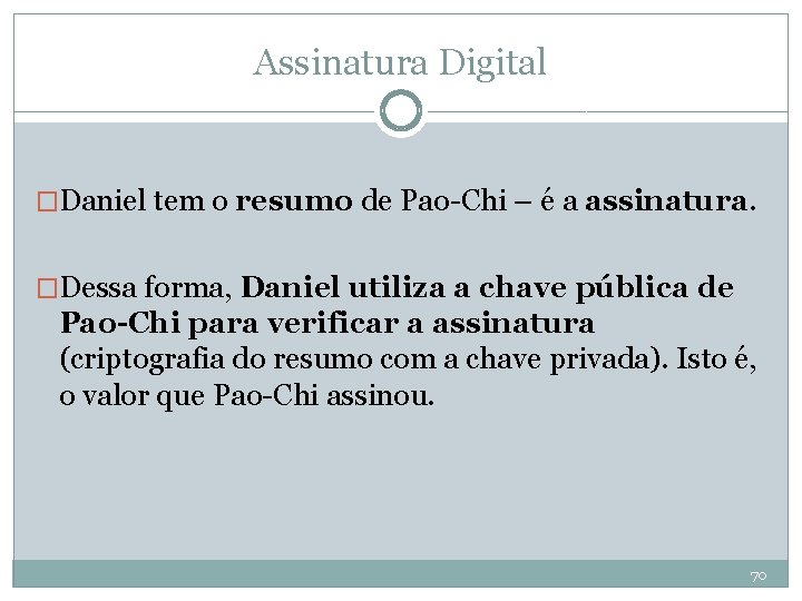 Assinatura Digital �Daniel tem o resumo de Pao-Chi – é a assinatura. �Dessa forma,