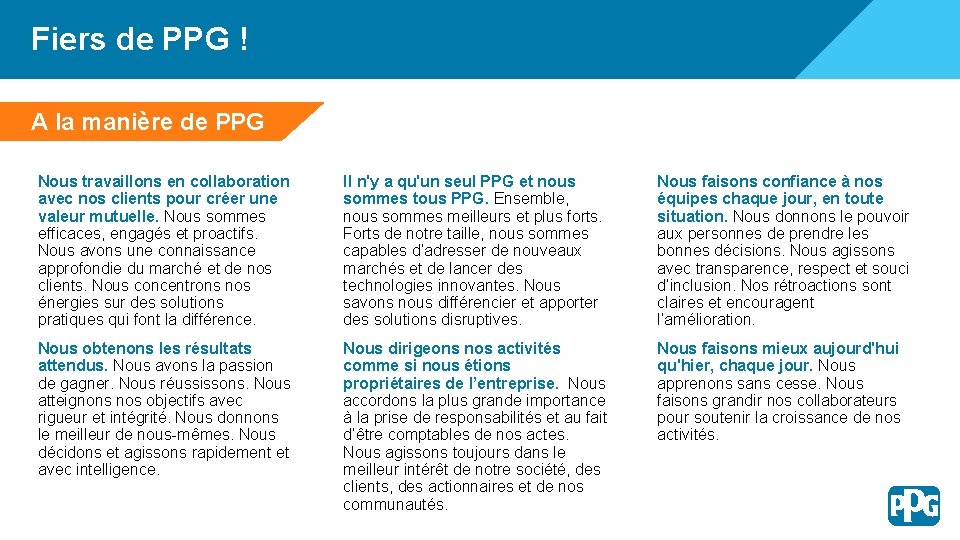 Fiers de PPG ! A la manière de PPG Nous Strategy travaillons en collaboration