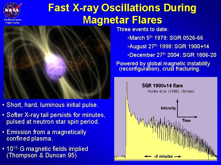 Goddard Space Flight Center Fast X-ray Oscillations During Magnetar Flares Three events to date: