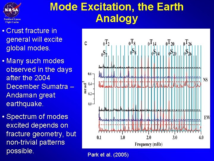 Goddard Space Flight Center Mode Excitation, the Earth Analogy • Crust fracture in general