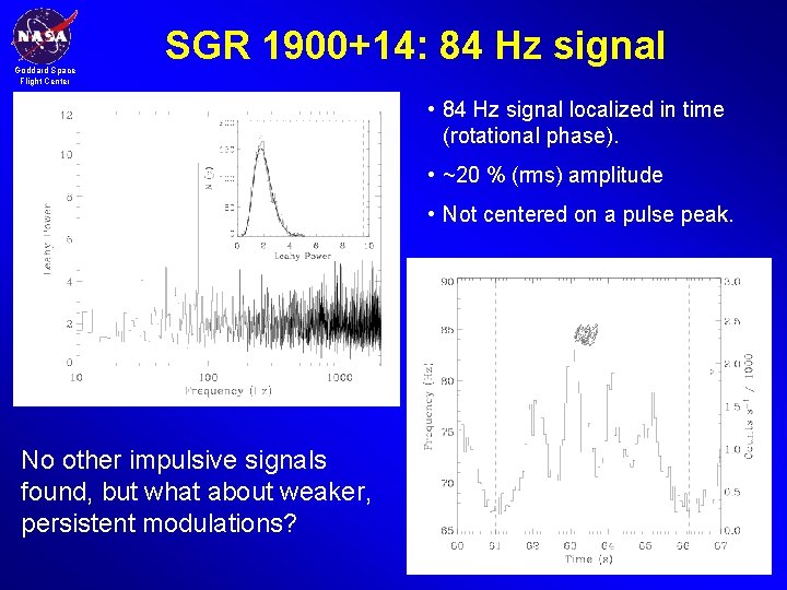 Goddard Space Flight Center SGR 1900+14: 84 Hz signal • 84 Hz signal localized