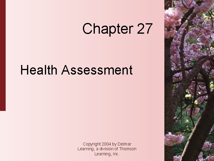 Chapter 27 Health Assessment Copyright 2004 by Delmar Learning, a division of Thomson Learning,
