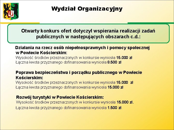 Wydział Organizacyjny Otwarty konkurs ofert dotyczył wspierania realizacji zadań publicznych w następujących obszarach c.