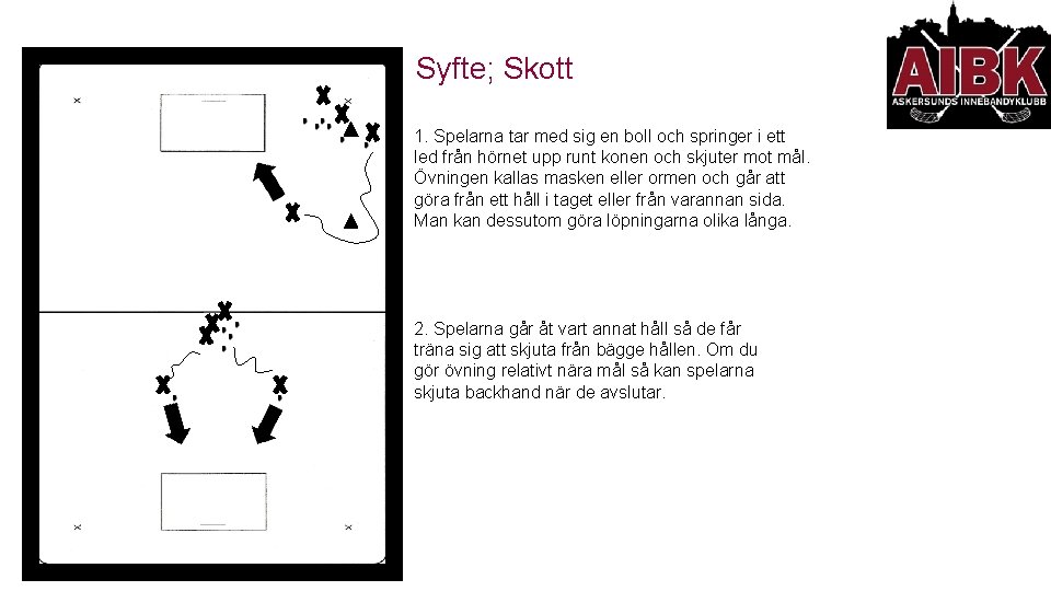 Syfte; Skott 1. Spelarna tar med sig en boll och springer i ett led