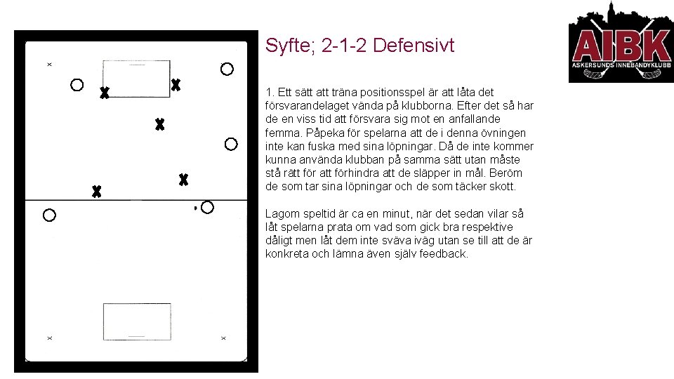 Syfte; 2 -1 -2 Defensivt 1. Ett sätt att träna positionsspel är att låta