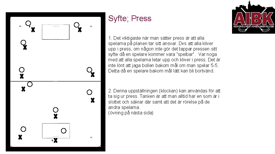 Syfte; Press 1. Det viktigaste när man sätter press är att alla spelarna på