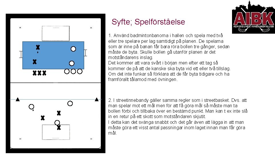 Syfte; Spelförståelse 1. Använd badmintonbanorna i hallen och spela med två eller tre spelare