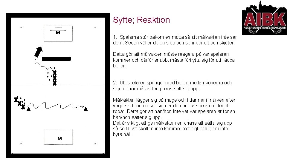 Syfte; Reaktion M 1. Spelarna står bakom en matta så att målvakten inte ser