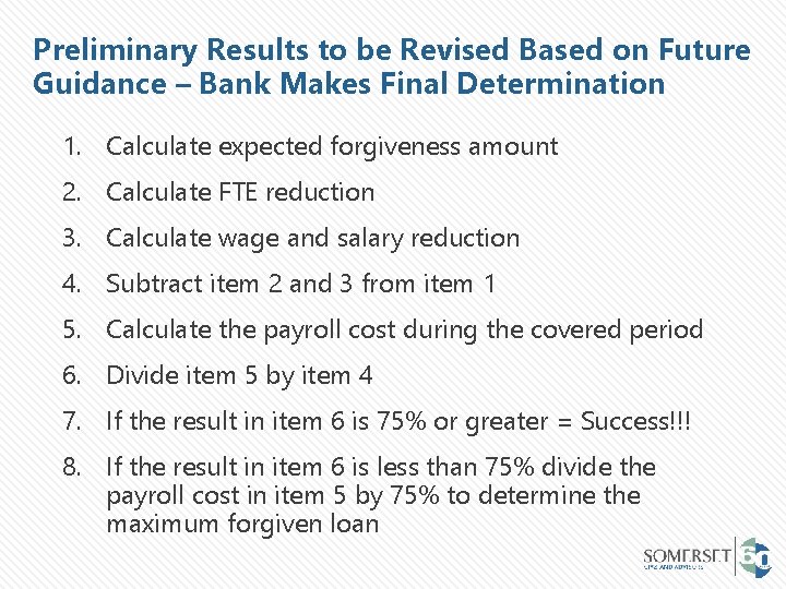 Preliminary Results to be Revised Based on Future Guidance – Bank Makes Final Determination