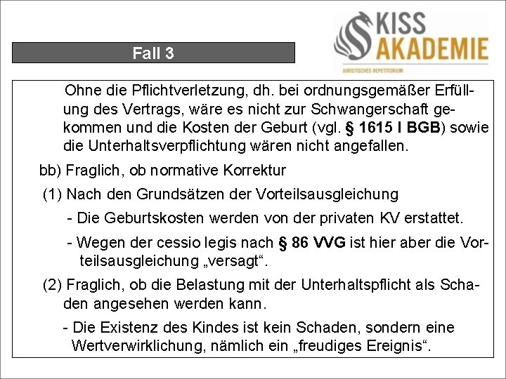 Fall 3 Ohne die Pflichtverletzung, dh. bei ordnungsgemäßer Erfüllung des Vertrags, wäre es nicht