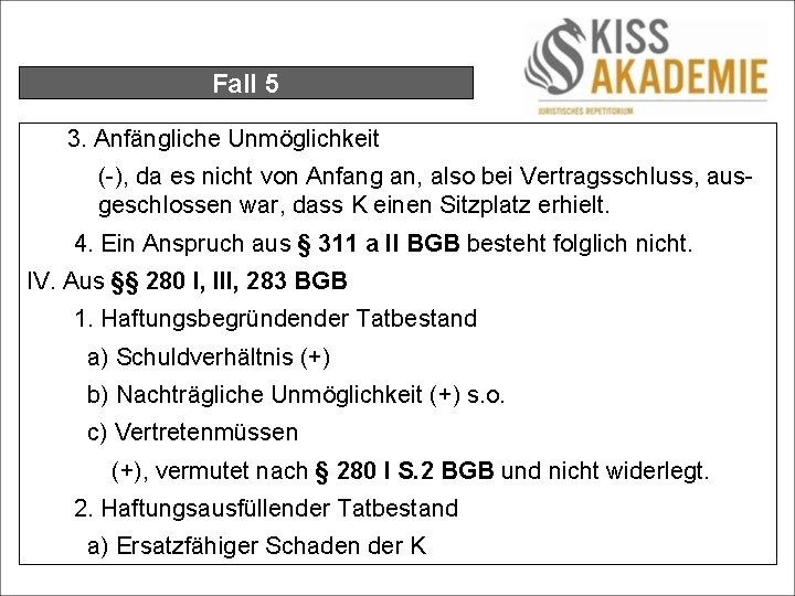 Fall 5 3. Anfängliche Unmöglichkeit (-), da es nicht von Anfang an, also bei