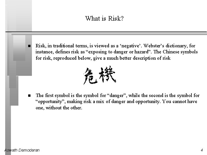 What is Risk? Risk, in traditional terms, is viewed as a ‘negative’. Webster’s dictionary,