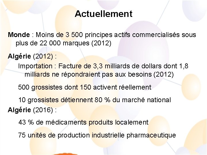 Actuellement Monde : Moins de 3 500 principes actifs commercialisés sous plus de 22