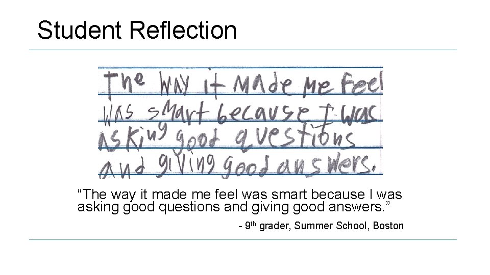 Student Reflection “The way it made me feel was smart because I was asking