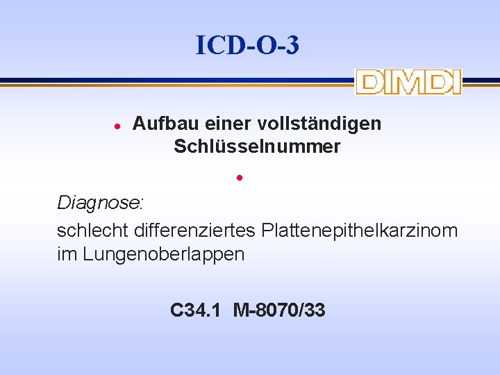 ICD-O-3 l Aufbau einer vollständigen Schlüsselnummer l Diagnose: schlecht differenziertes Plattenepithelkarzinom im Lungenoberlappen C