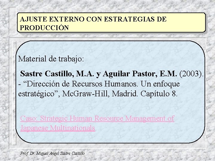 AJUSTE EXTERNO CON ESTRATEGIAS DE PRODUCCIÓN Material de trabajo: Sastre Castillo, M. A. y