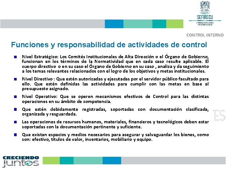 CONTROL INTERNO Funciones y responsabilidad de actividades de control Nivel Estratégico: Los Comités Institucionales