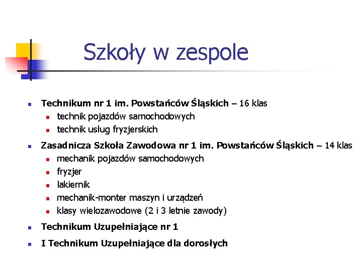 Szkoły w zespole n n Technikum nr 1 im. Powstańców Śląskich – 16 klas